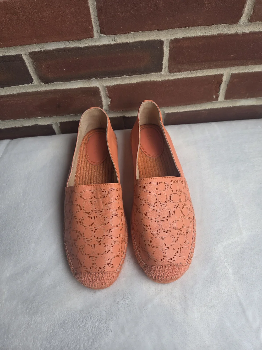 Coach Carley Tangerine Leather Signature Espadrille Flats Women’s US 8